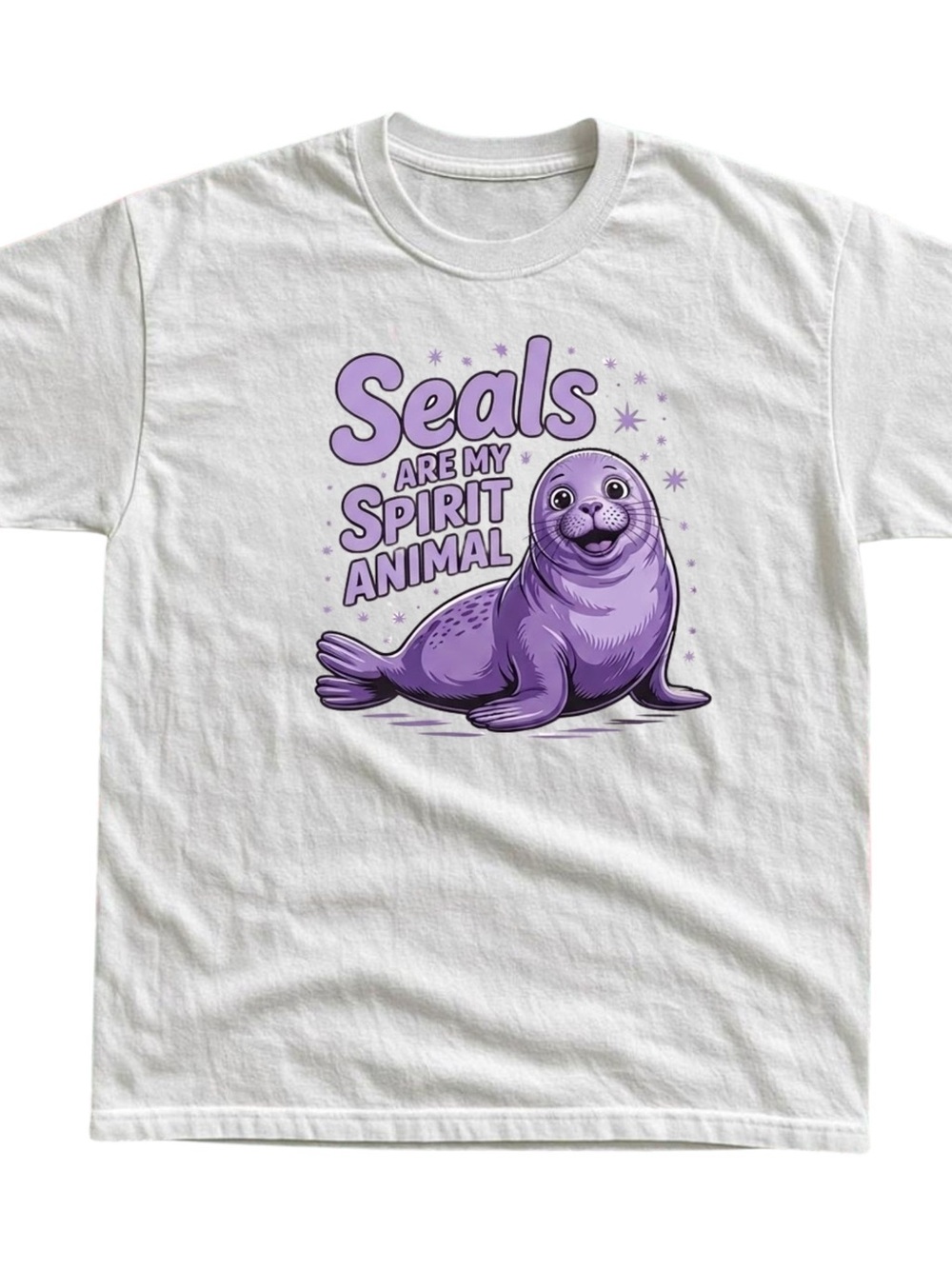 Gildan White T-Shirt with Purple Seal 'Seals Are My Spirit Animal' Graphic